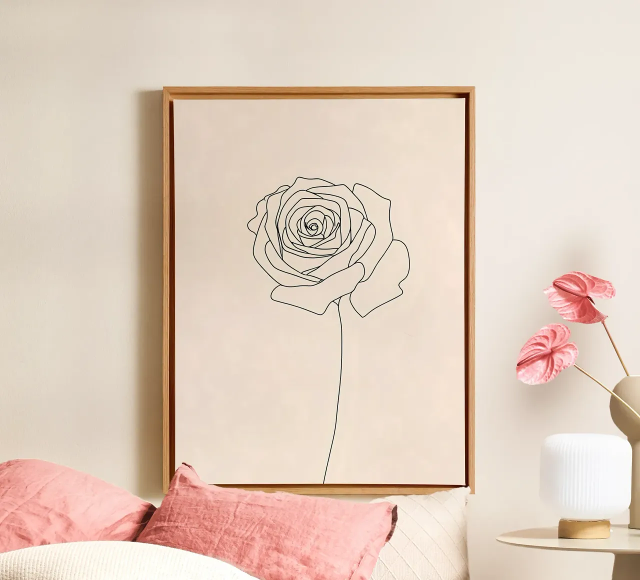 Minimalist Line Drawing of a Rose Flower | Modern Abstract A canvas with Floater frame by Viv Line Art