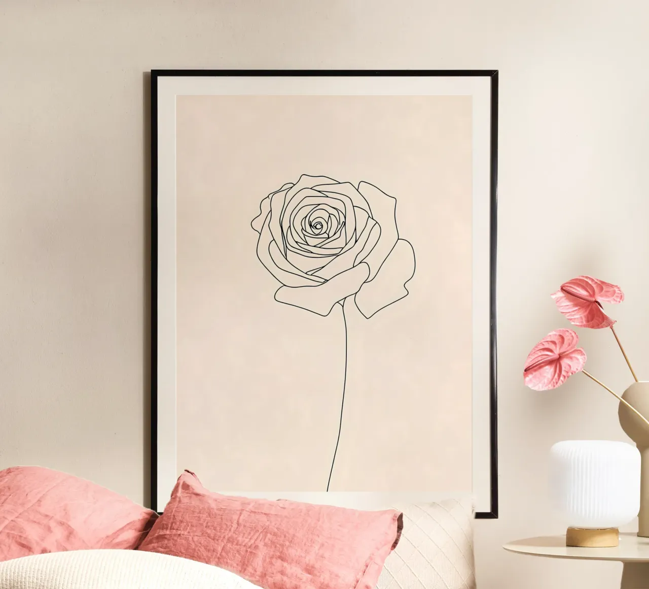 Minimalist Line Drawing of a Rose Flower | Modern Abstract A poster by Viv Line Art