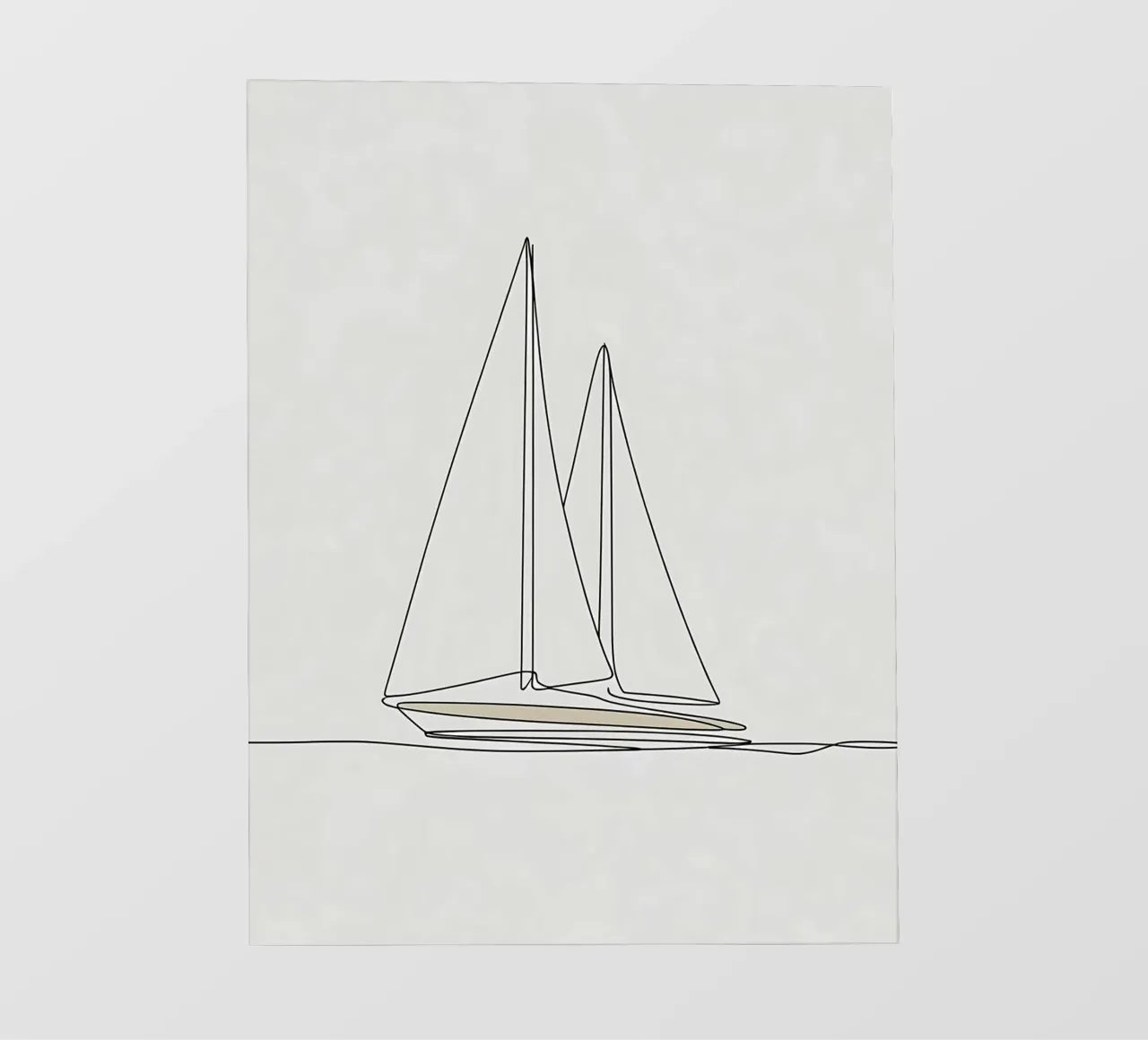Dibujo lineal minimalista de un barco navegando | Abstracto moderno lámina retroiluminada de Viv Line Art