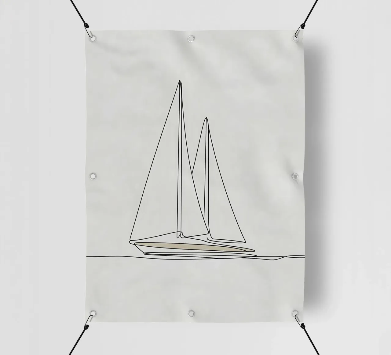 Disegno di linea minimalista di una barca che naviga | Astratto moderno telo in pvc da Viv Line Art