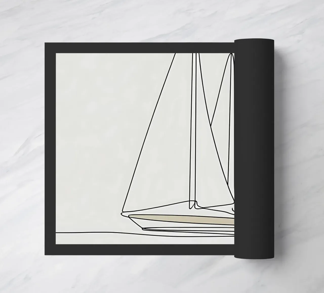 Minimalist Line Drawing of a Boat Sailing | Modern Abstract doormat by Viv Line Art