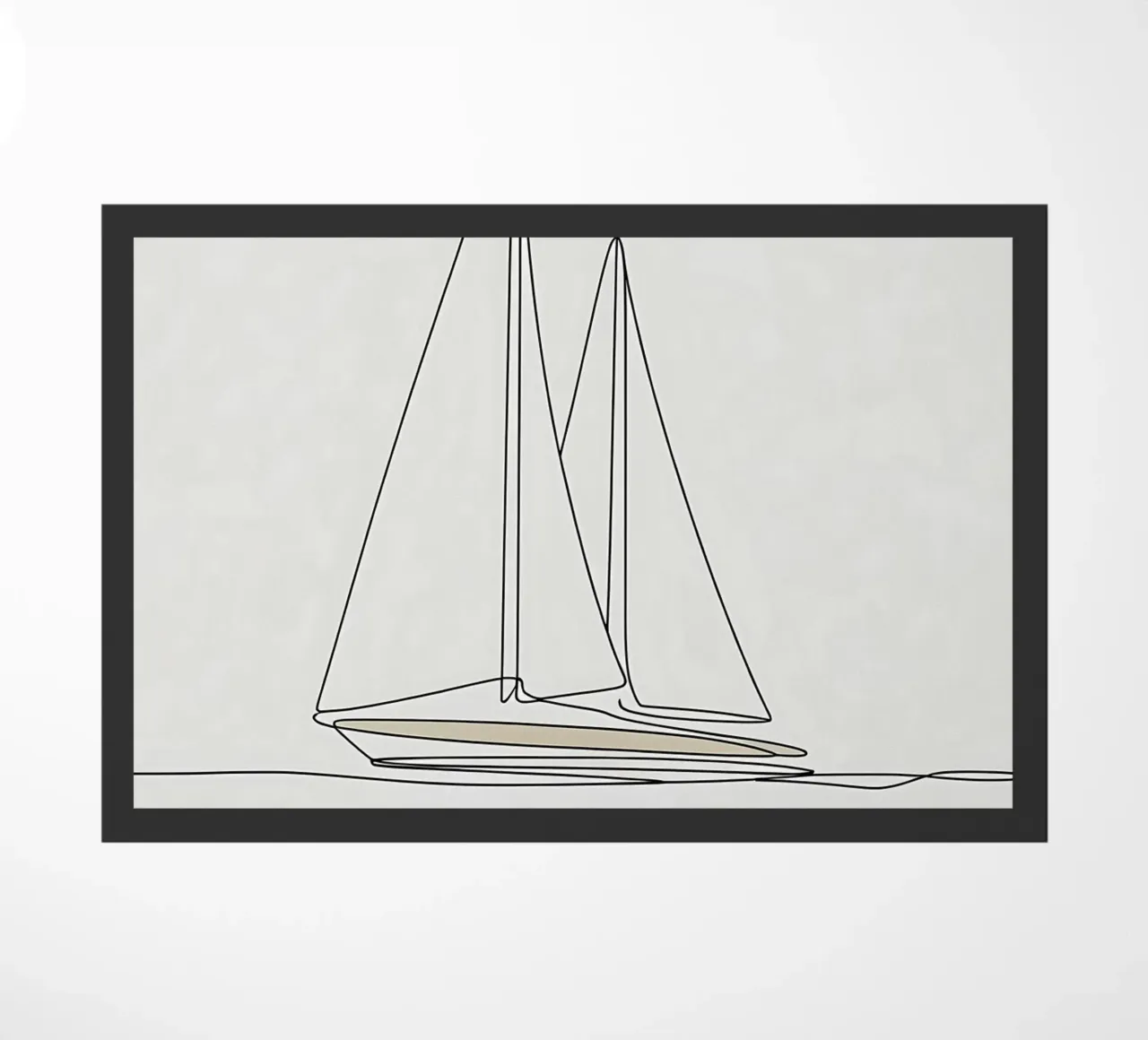 Minimalist Line Drawing of a Boat Sailing | Modern Abstract doormat by Viv Line Art