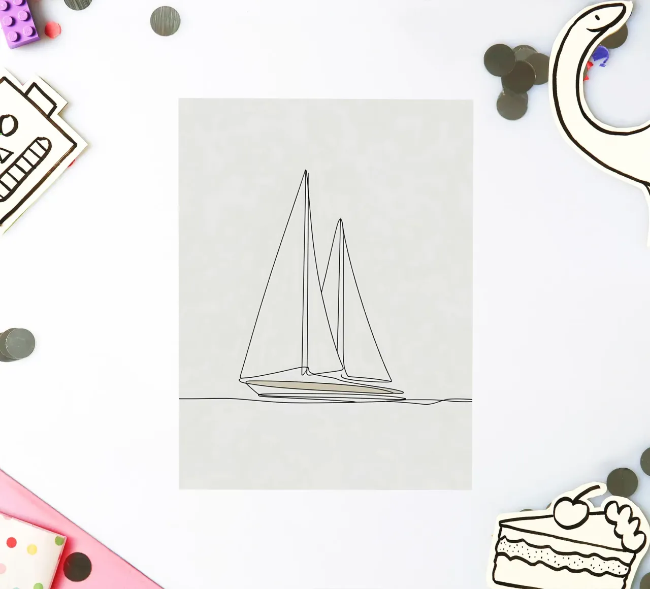 Minimalist Line Drawing of a Boat Sailing | Modern Abstract sticker by Viv Line Art
