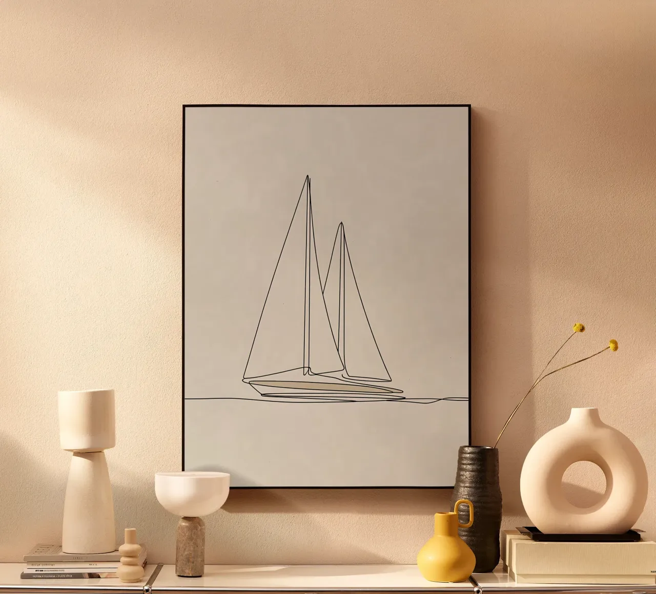 Minimalist Line Drawing of a Boat Sailing | Modern Abstract acrylic glass by Viv Line Art