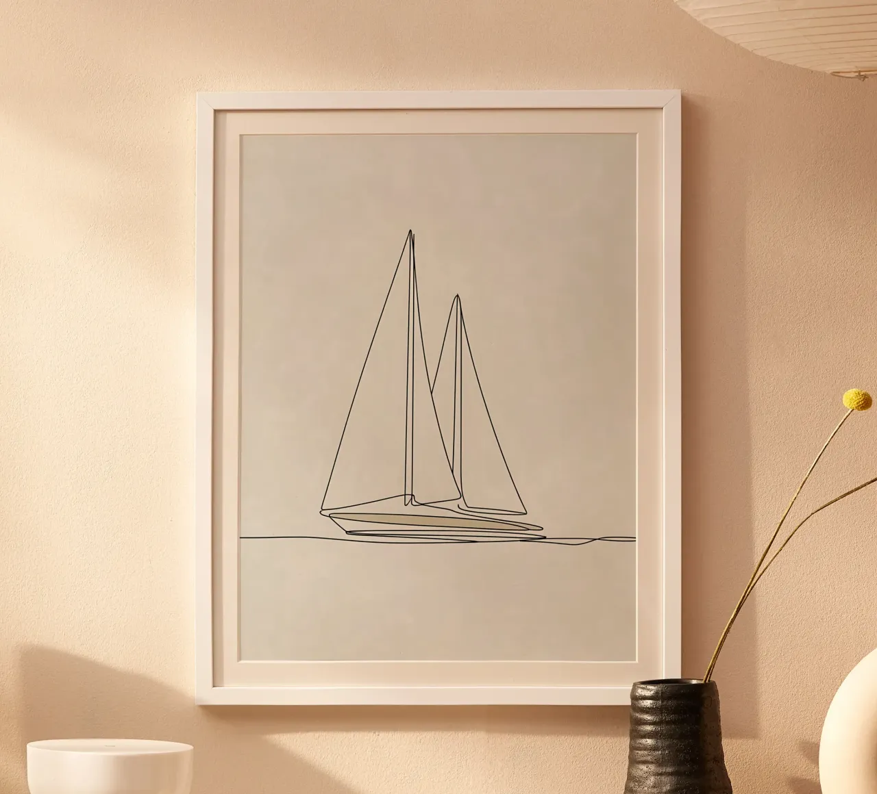Minimalist Line Drawing of a Boat Sailing | Modern Abstract hahnemühle by Viv Line Art