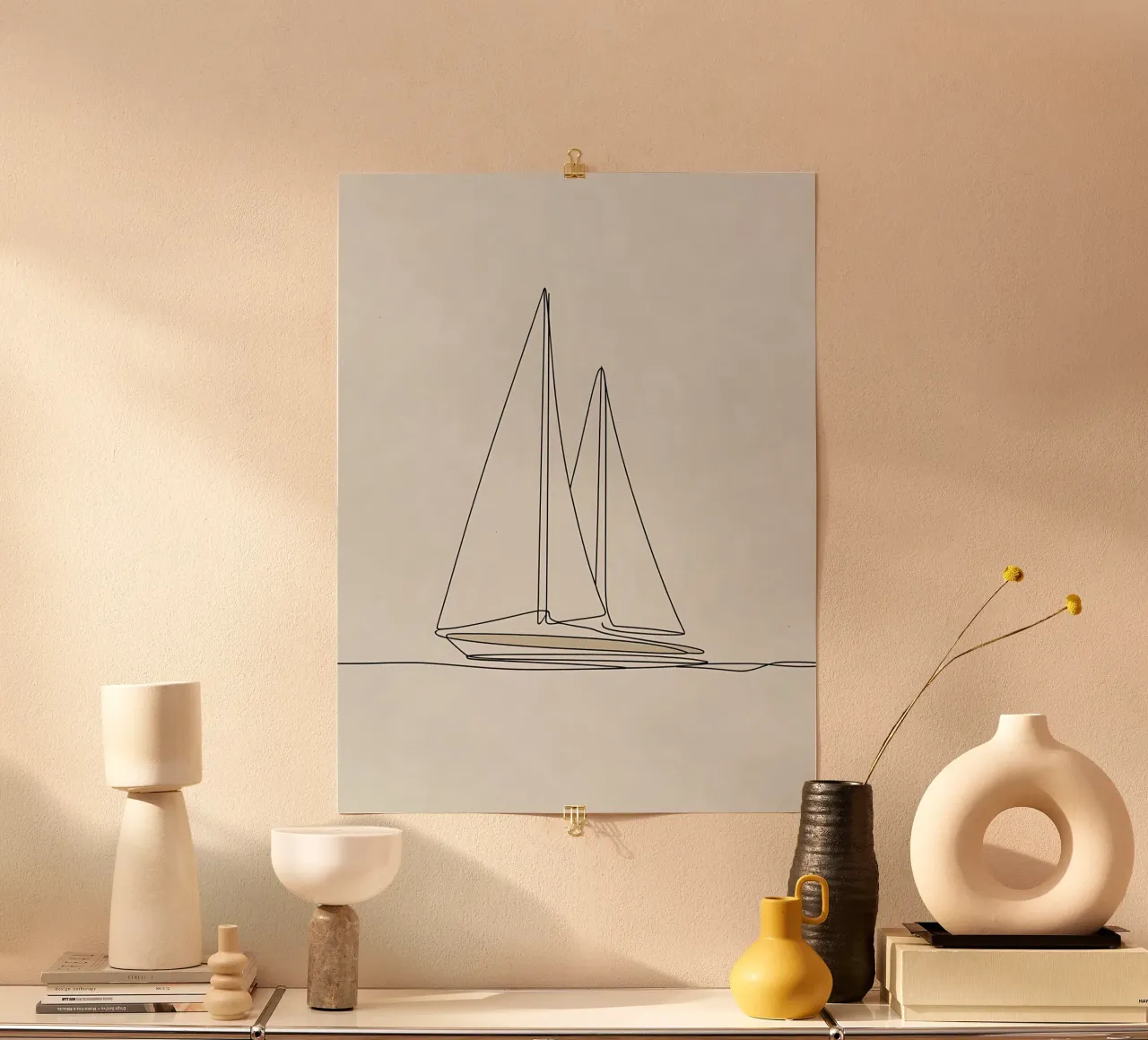 Minimalist Line Drawing of a Boat Sailing | Modern Abstract hahnemühle by Viv Line Art