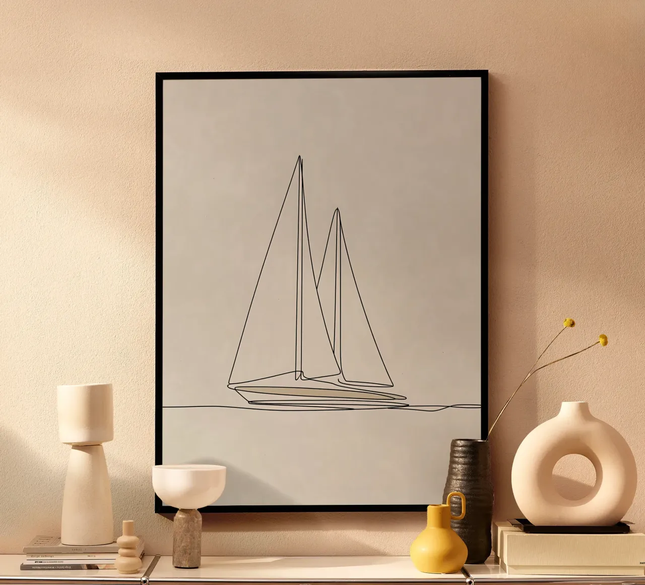 Minimalist Line Drawing of a Boat Sailing | Modern Abstract hahnemühle by Viv Line Art