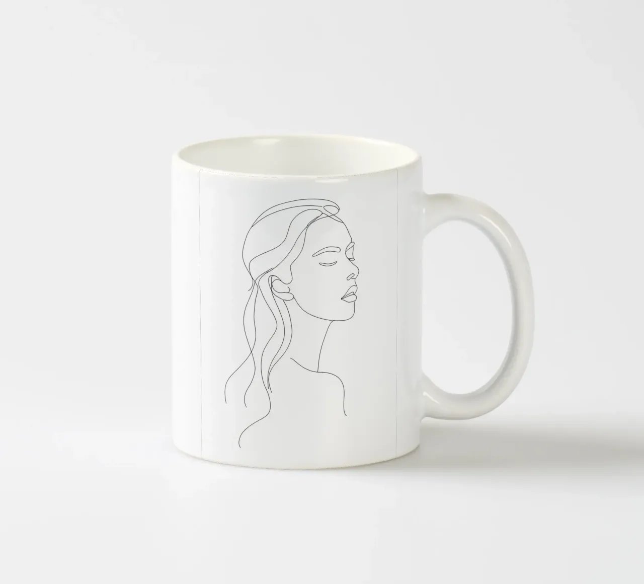 Minimalist Line Drawing of a Portrait of a Woman | Modern Ab ceramic mug by Viv Line Art
