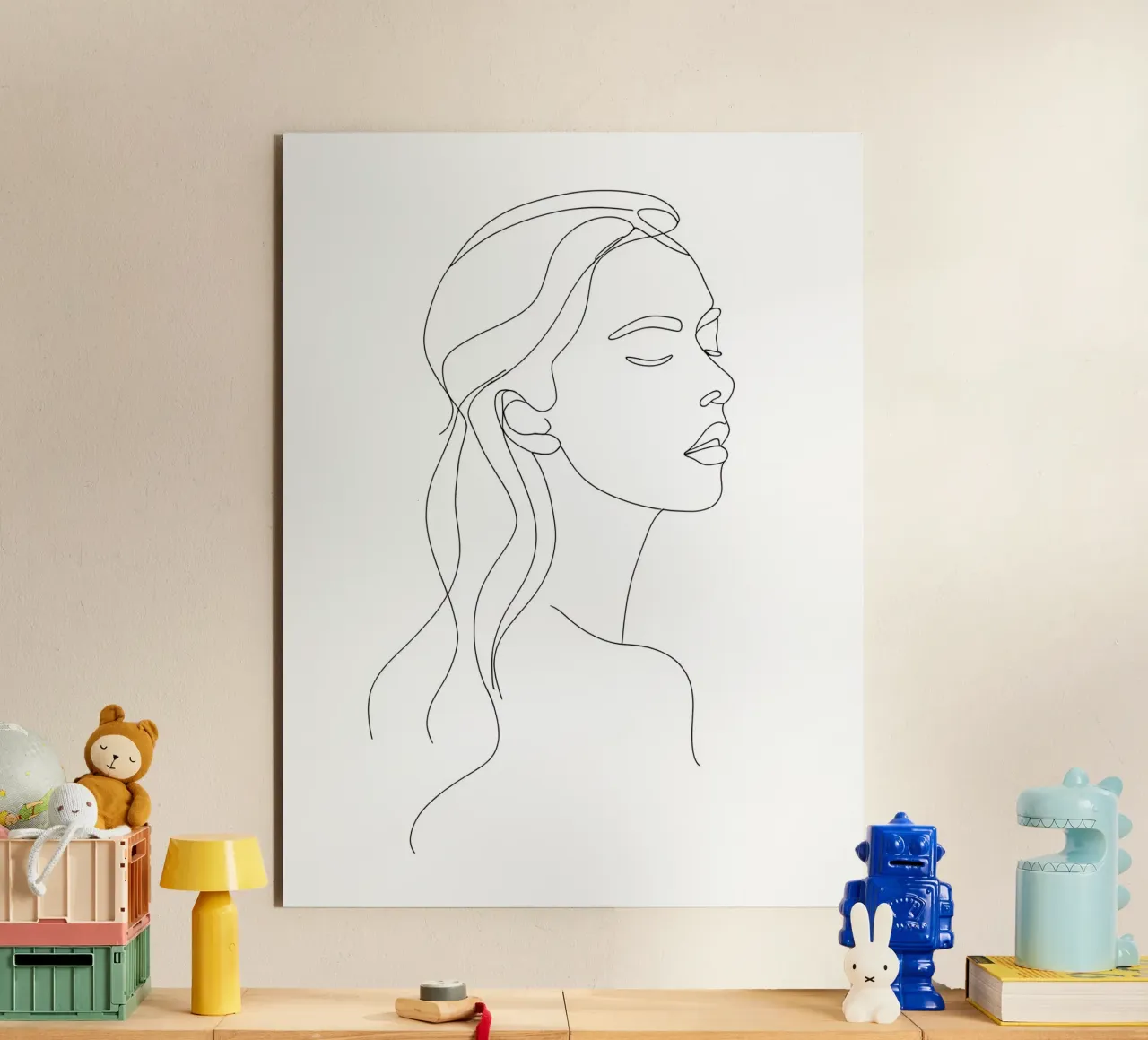 Minimalist Line Drawing of a Portrait of a Woman | Modern Ab alu-dibond by Viv Line Art