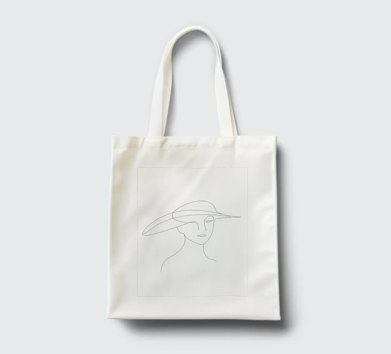 Disegno lineare minimalista di una donna con cappello | Modern Abstrac borsa in juta da Viv Line Art