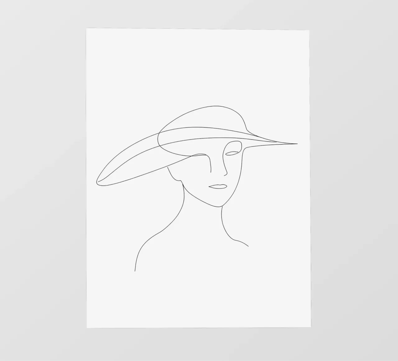 Disegno lineare minimalista di una donna con cappello | Modern Abstrac telo in pvc da Viv Line Art