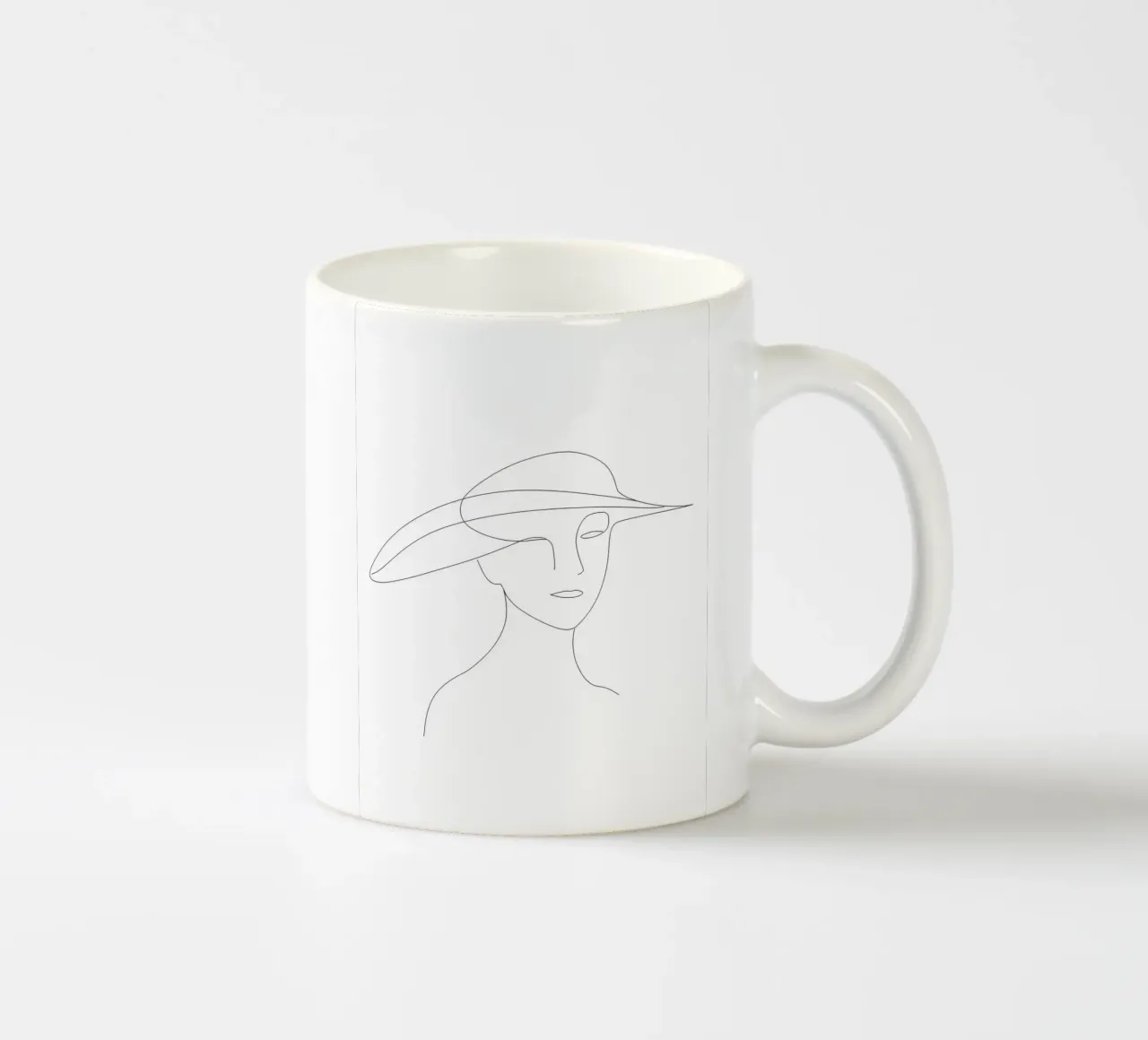 Disegno lineare minimalista di una donna con cappello | Modern Abstrac tazza in ceramica da Viv Line Art