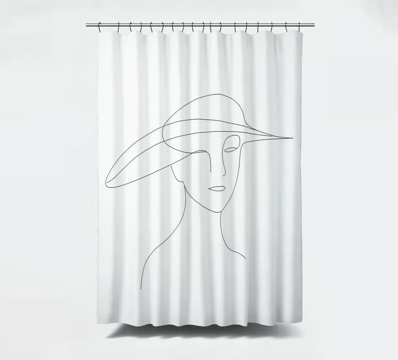 Disegno lineare minimalista di una donna con cappello | Modern Abstrac tenda da doccia da Viv Line Art