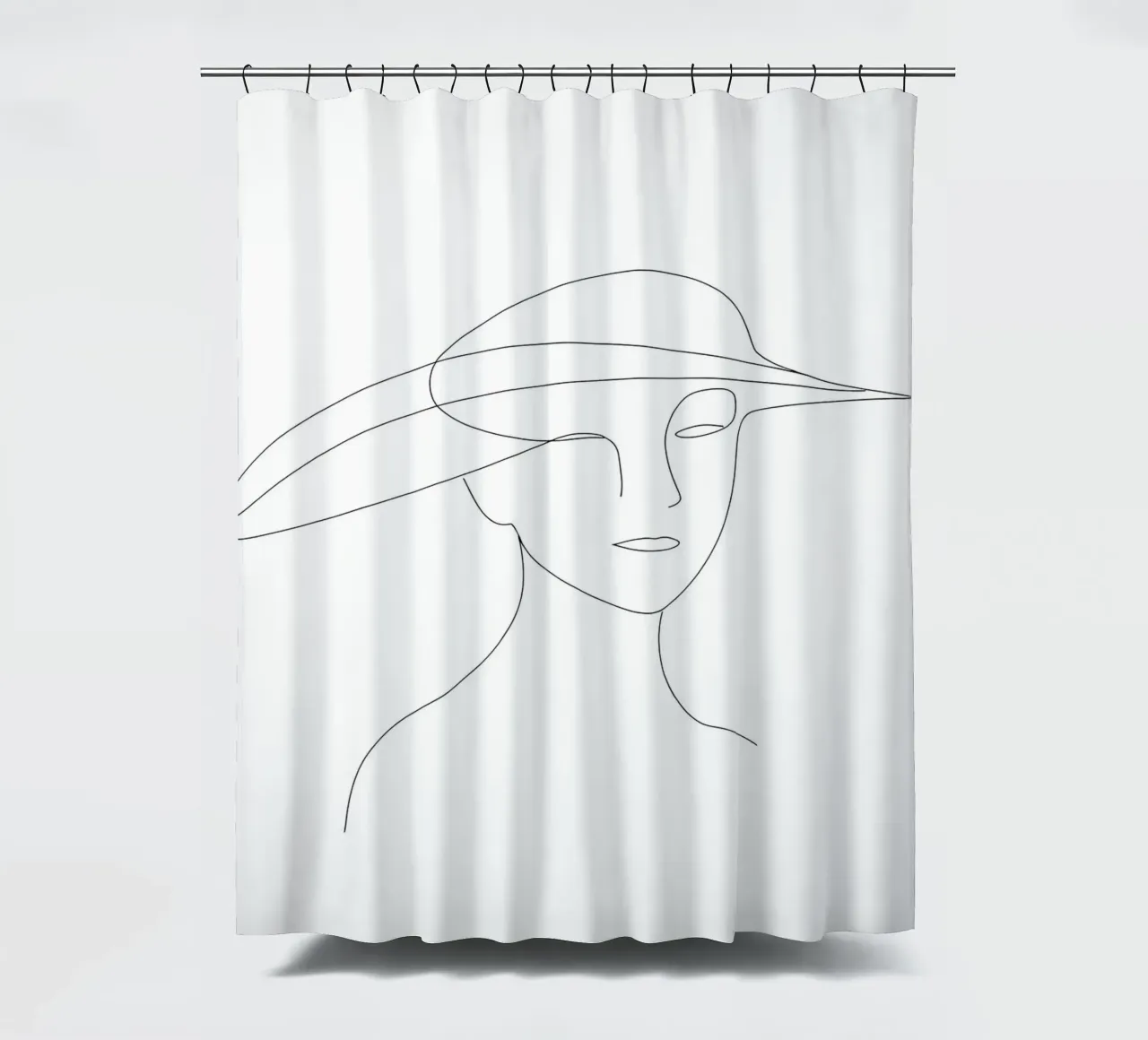 Disegno lineare minimalista di una donna con cappello | Modern Abstrac tenda da doccia da Viv Line Art
