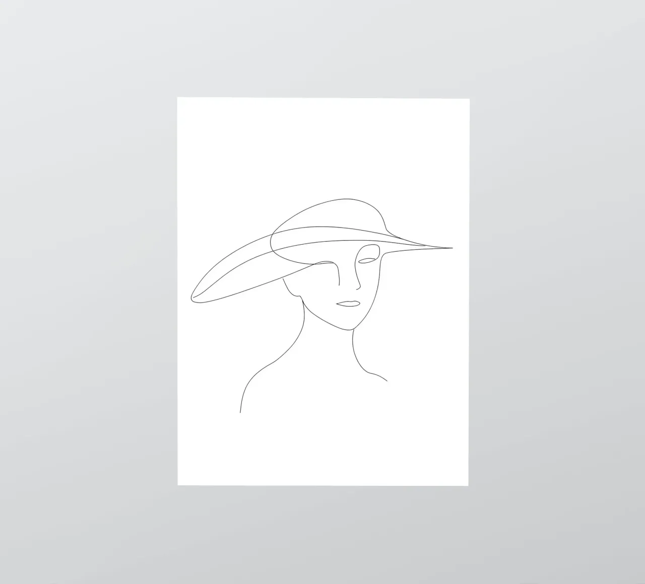Dessin au trait minimaliste d'une femme avec chapeau | Modern Abstrac autocollant de Viv Line Art