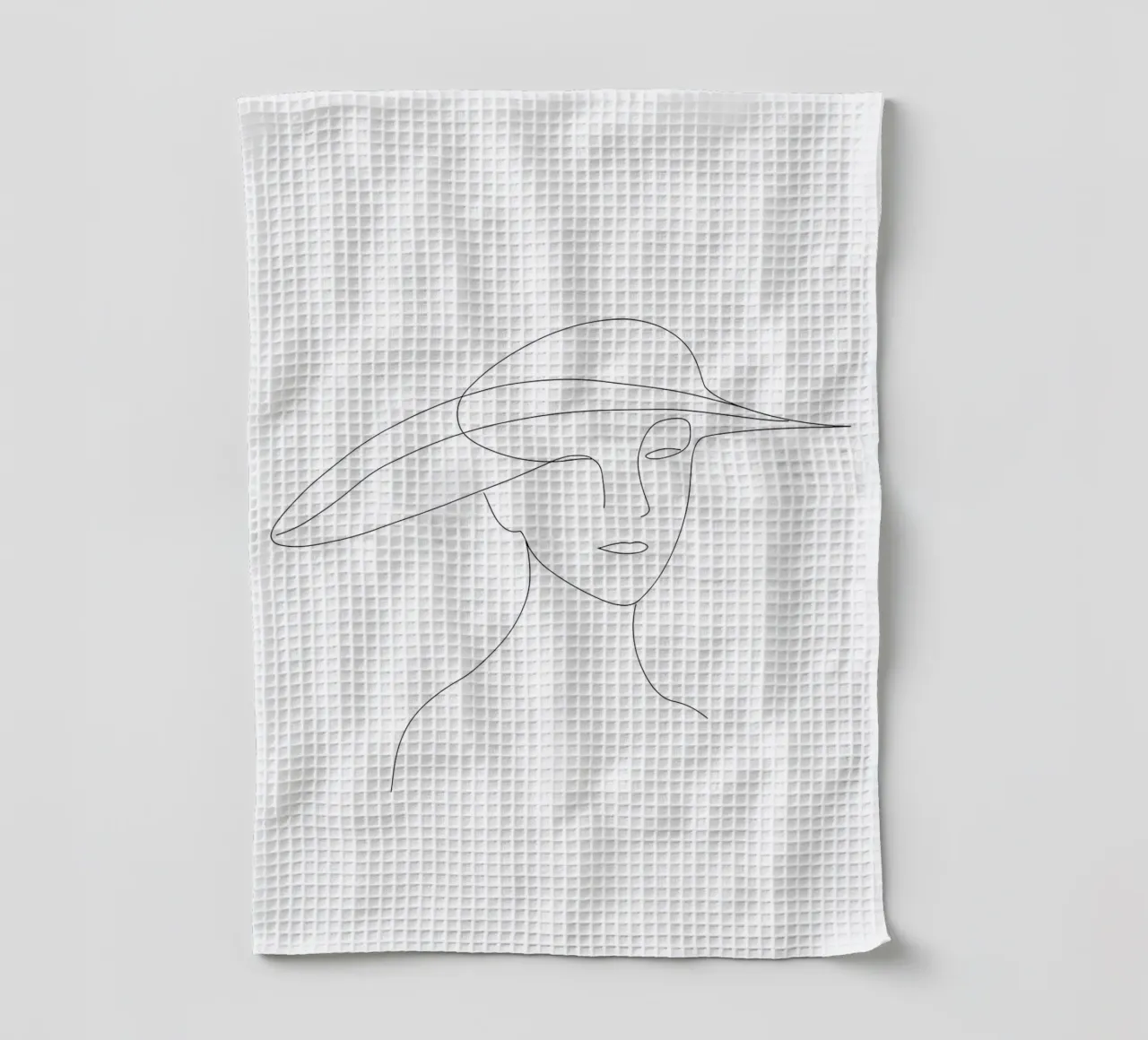 Disegno lineare minimalista di una donna con cappello | Modern Abstrac canovaccio da cucina da Viv Line Art