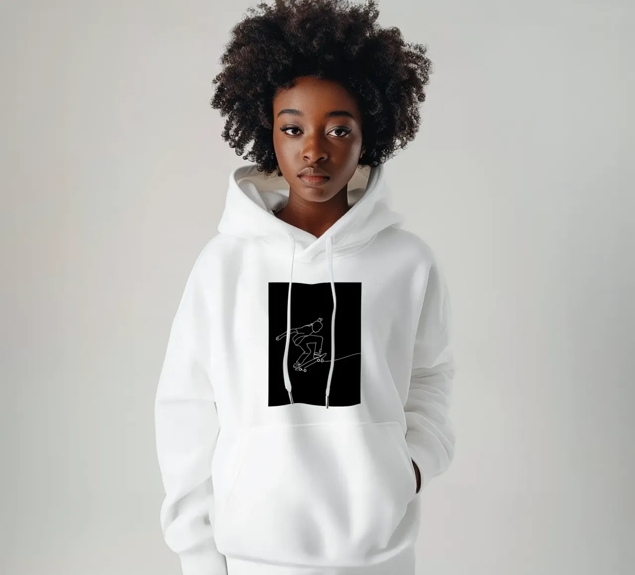 Dessin au trait minimaliste d'un skateboarder | Abstrait moderne sweat à capuche de Viv Line Art