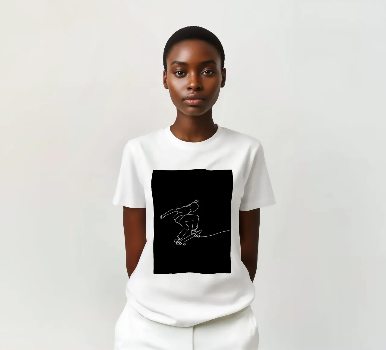 Minimalist Line Drawing of a Skateboarder | Modern Abstract t-shirt by Viv Line Art