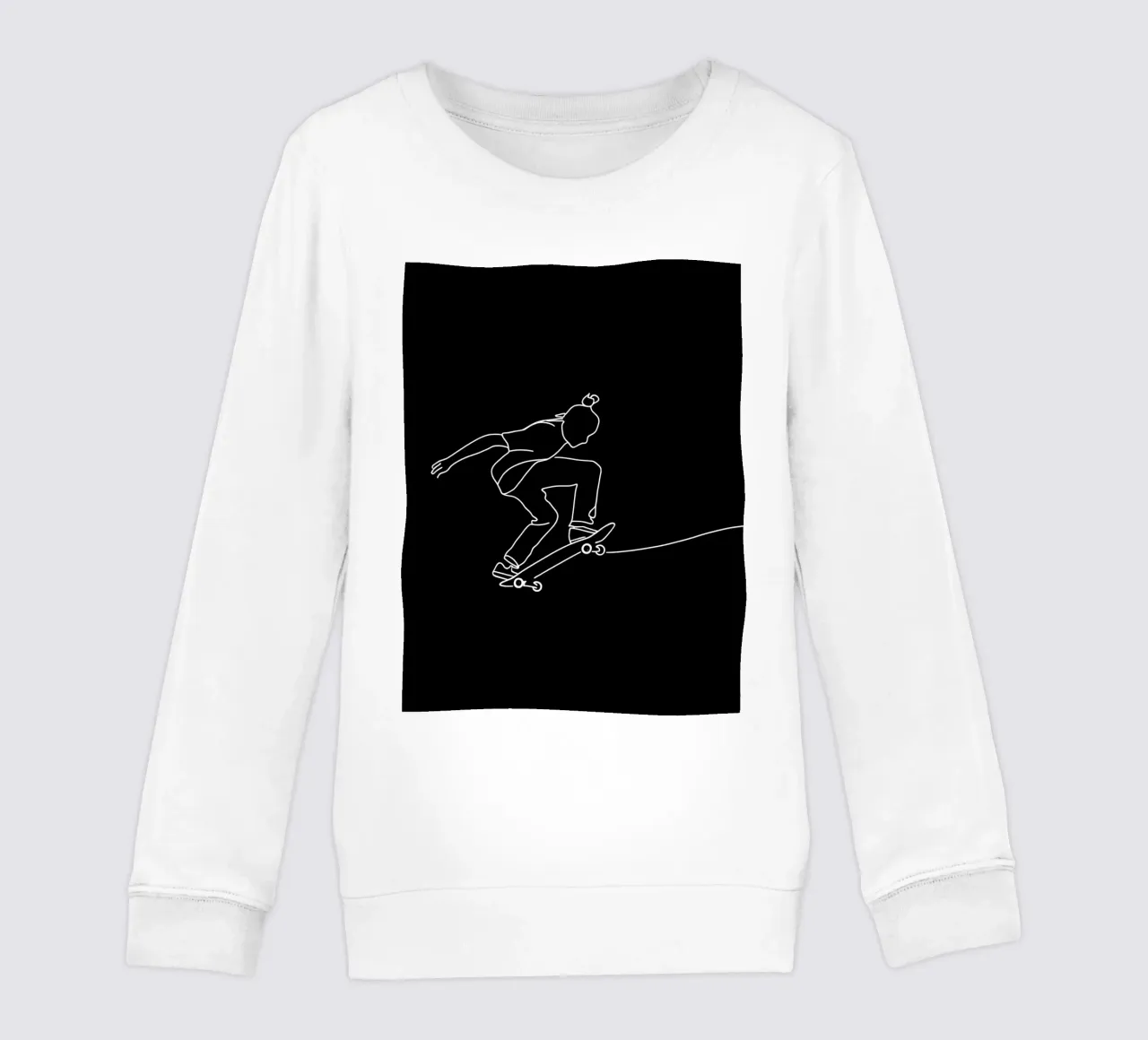 Minimalist Line Drawing of a Skateboarder | Modern Abstract kids sweatshirt by Viv Line Art
