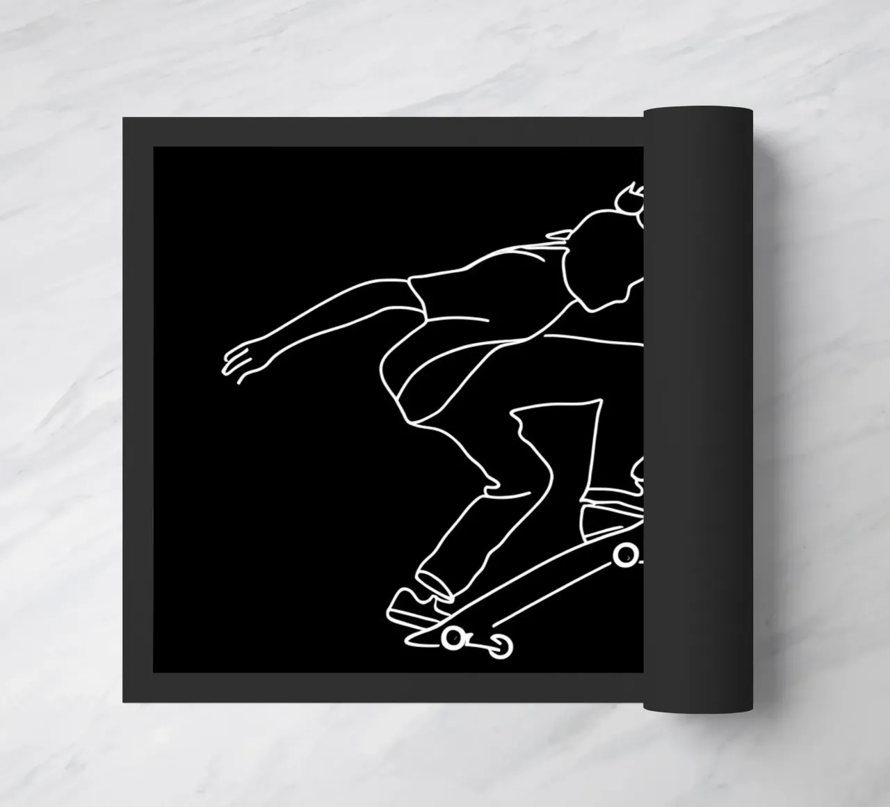 Minimalist Line Drawing of a Skateboarder | Modern Abstract doormat by Viv Line Art