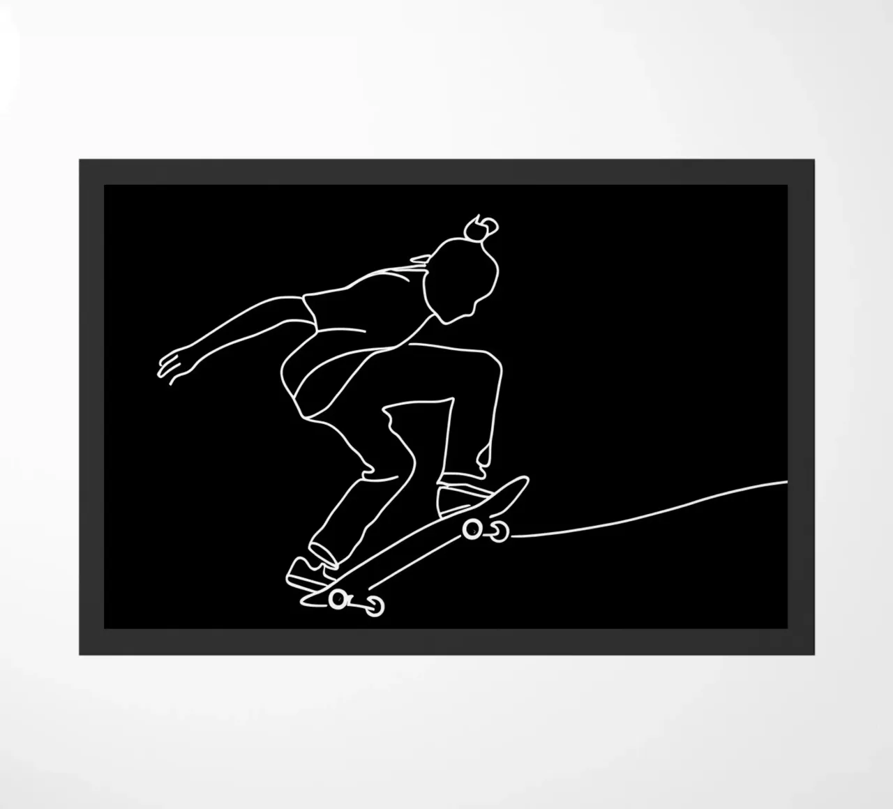 Minimalist Line Drawing of a Skateboarder | Modern Abstract doormat by Viv Line Art