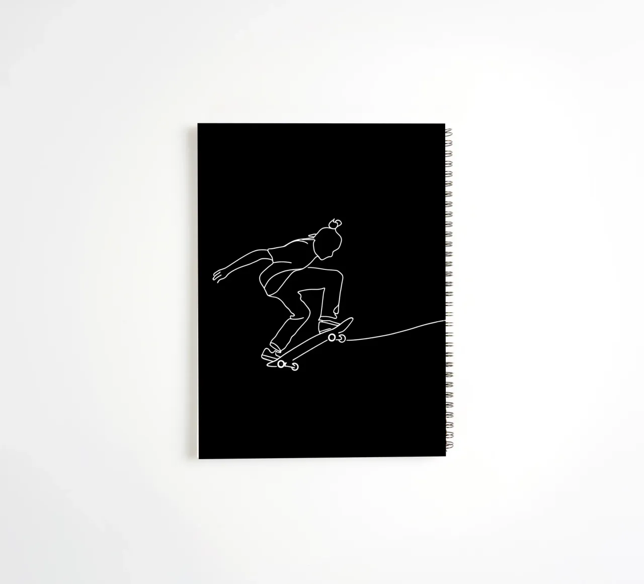 Minimalist Line Drawing of a Skateboarder | Modern Abstract spiral notebook by Viv Line Art