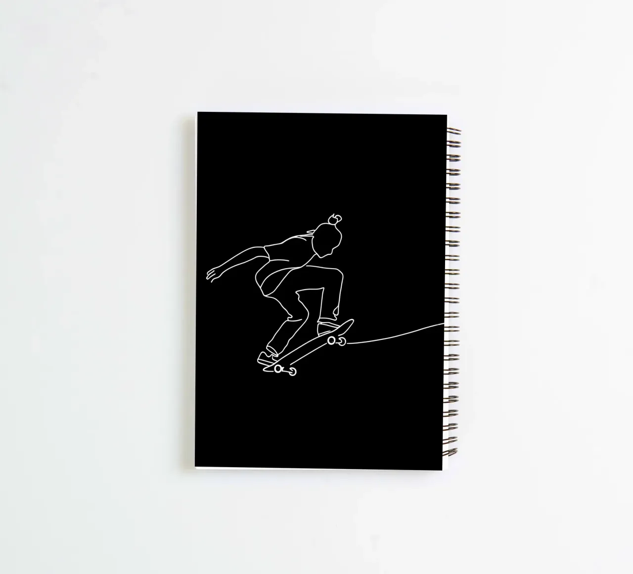 Minimalist Line Drawing of a Skateboarder | Modern Abstract spiral notebook by Viv Line Art