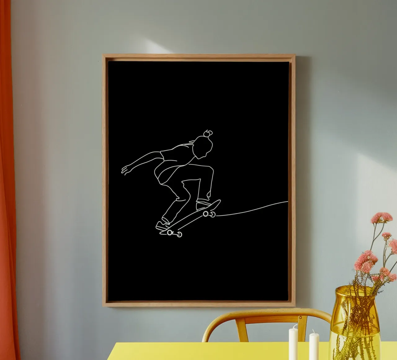 Minimalist Line Drawing of a Skateboarder | Modern Abstract canvas by Viv Line Art