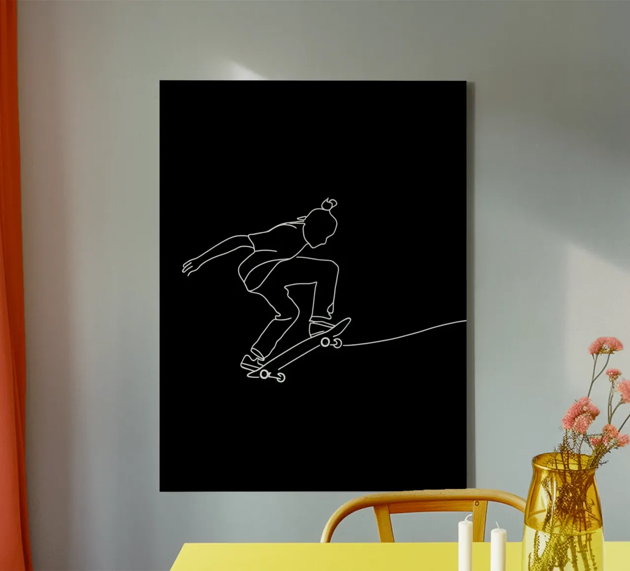 Minimalist Line Drawing of a Skateboarder | Modern Abstract canvas by Viv Line Art