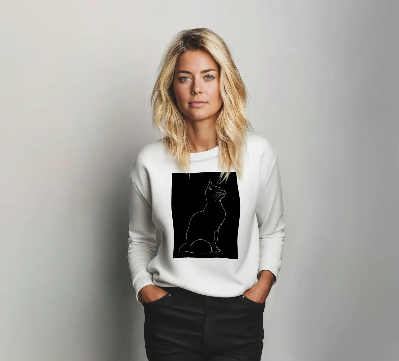 Minimalist Line Drawing of a Cat Sitting | Modern Abstract A sweatshirt by Viv Line Art