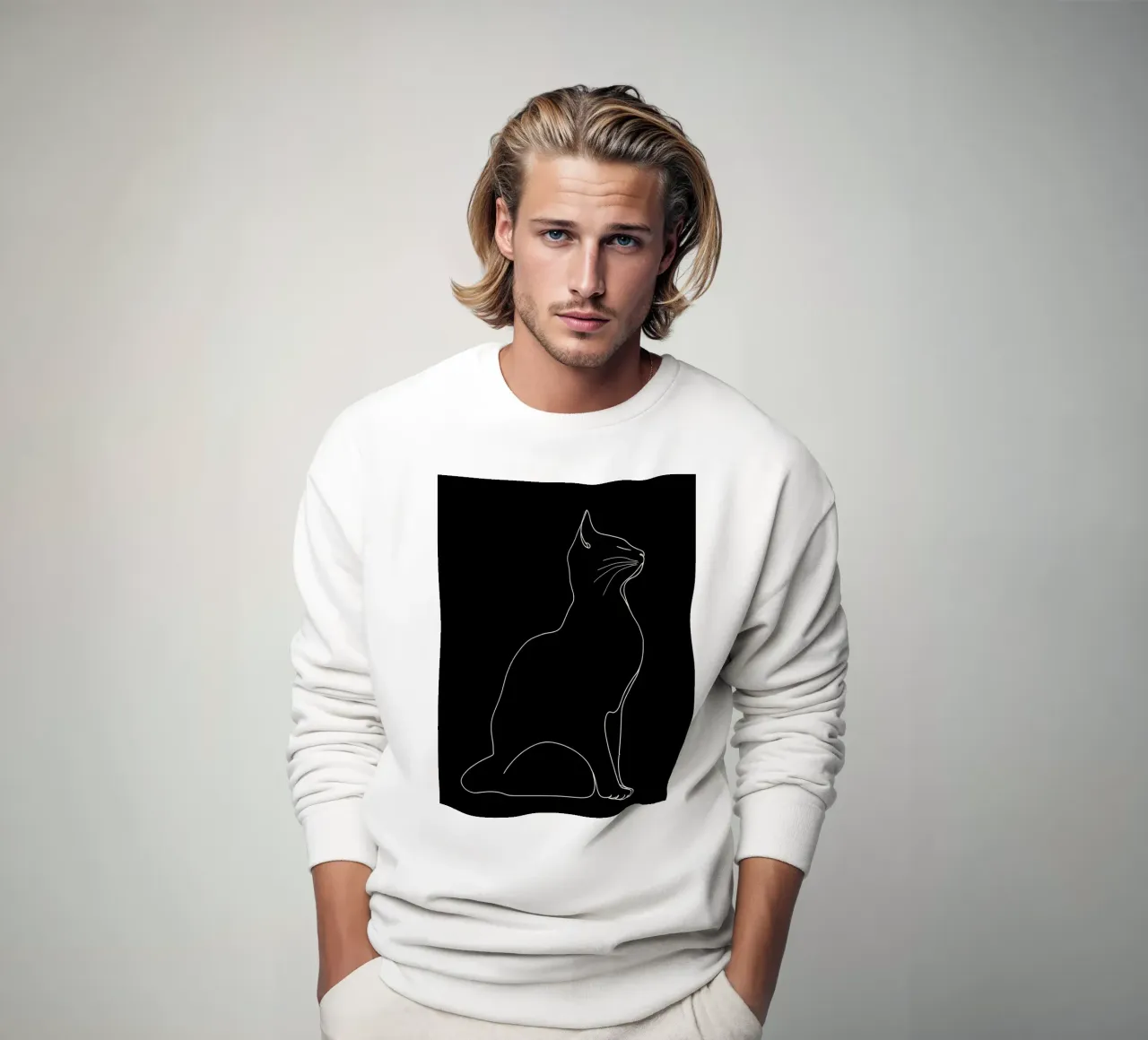 Minimalist Line Drawing of a Cat Sitting | Modern Abstract A sweatshirt by Viv Line Art
