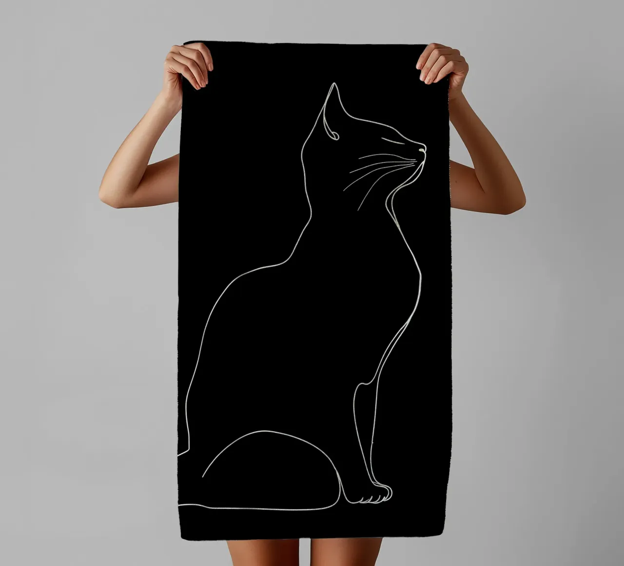 Minimalist Line Drawing of a Cat Sitting | Modern Abstract A towel by Viv Line Art