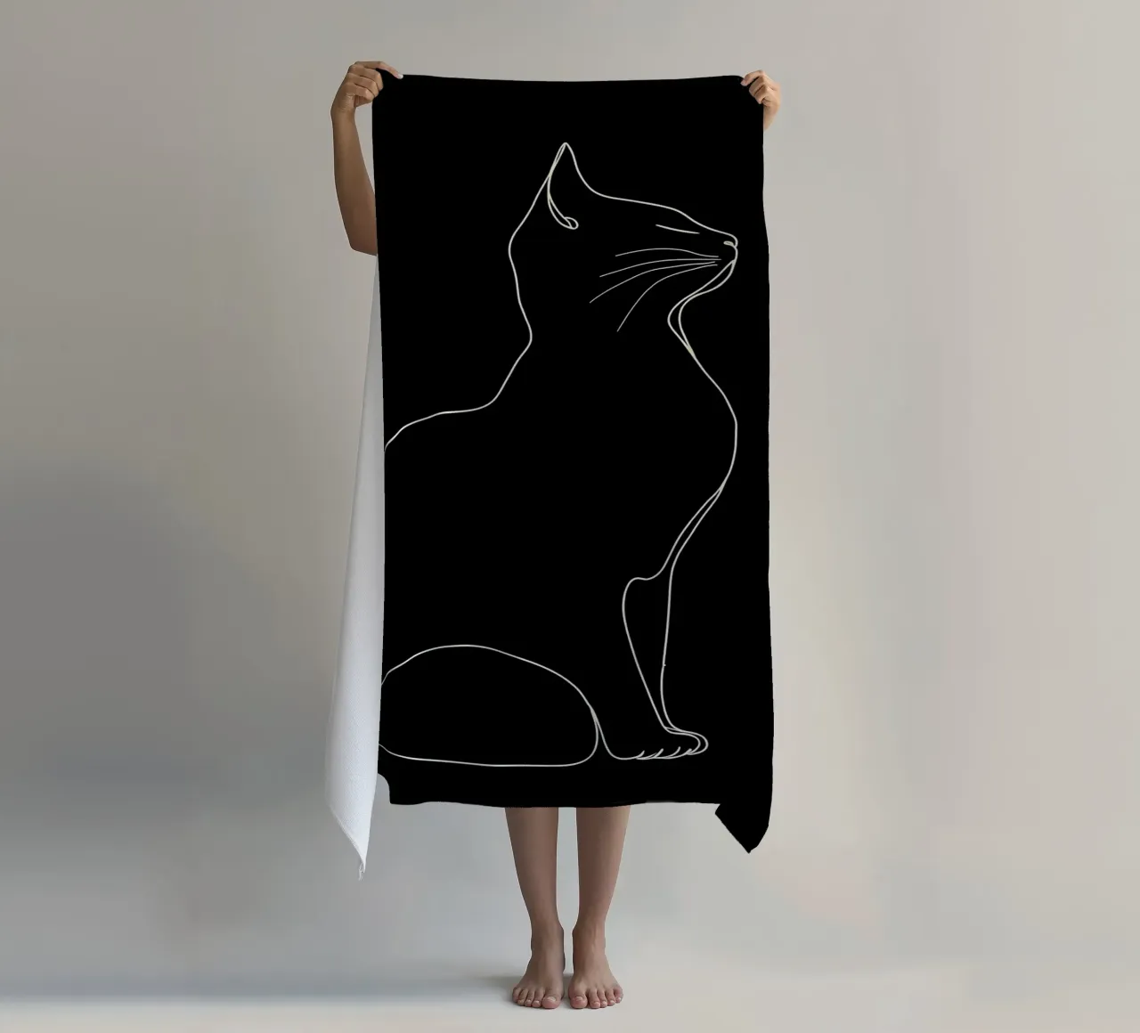 Minimalist Line Drawing of a Cat Sitting | Modern Abstract A beach towel by Viv Line Art