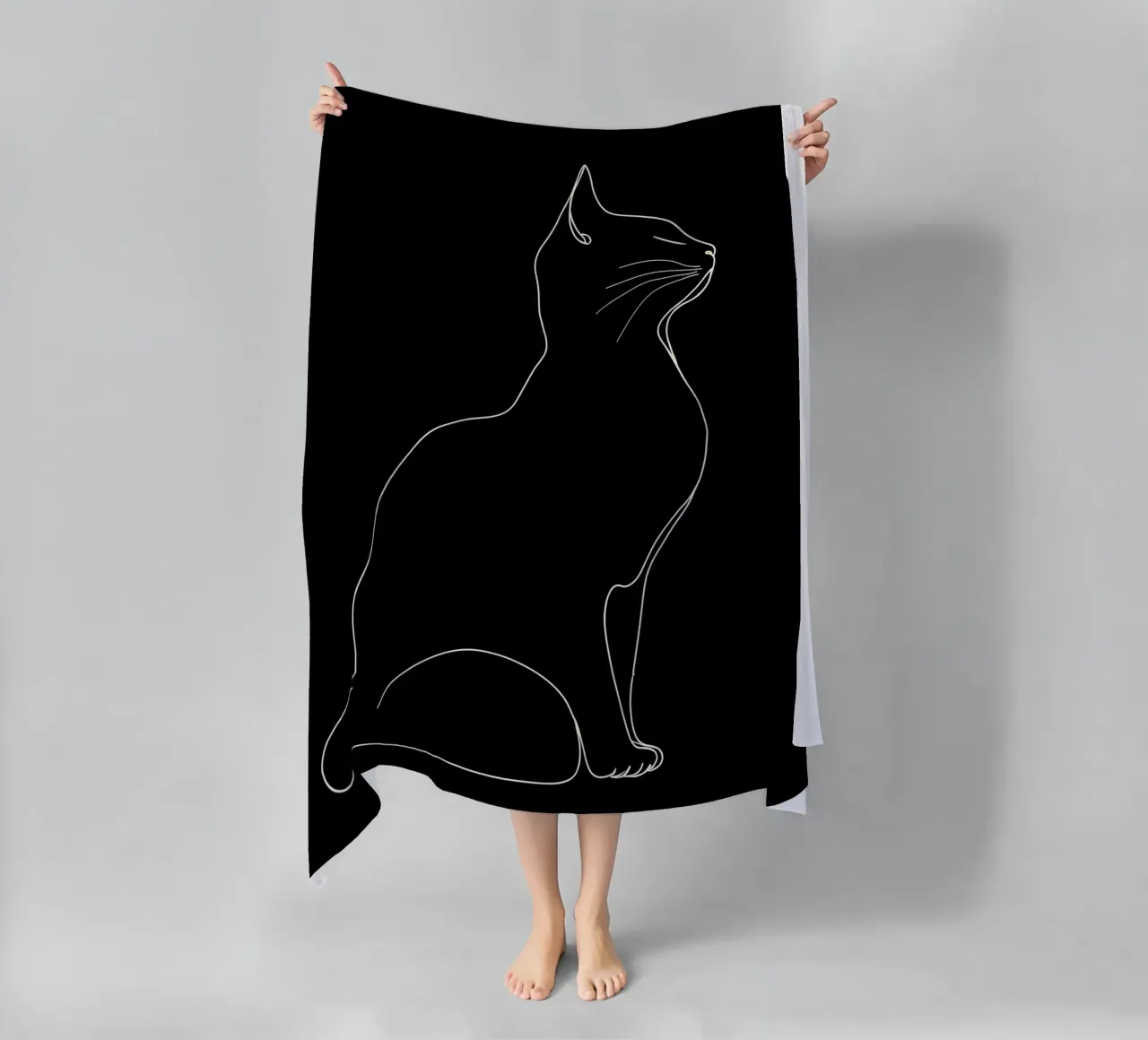 Minimalist Line Drawing of a Cat Sitting | Modern Abstract A beach towel by Viv Line Art