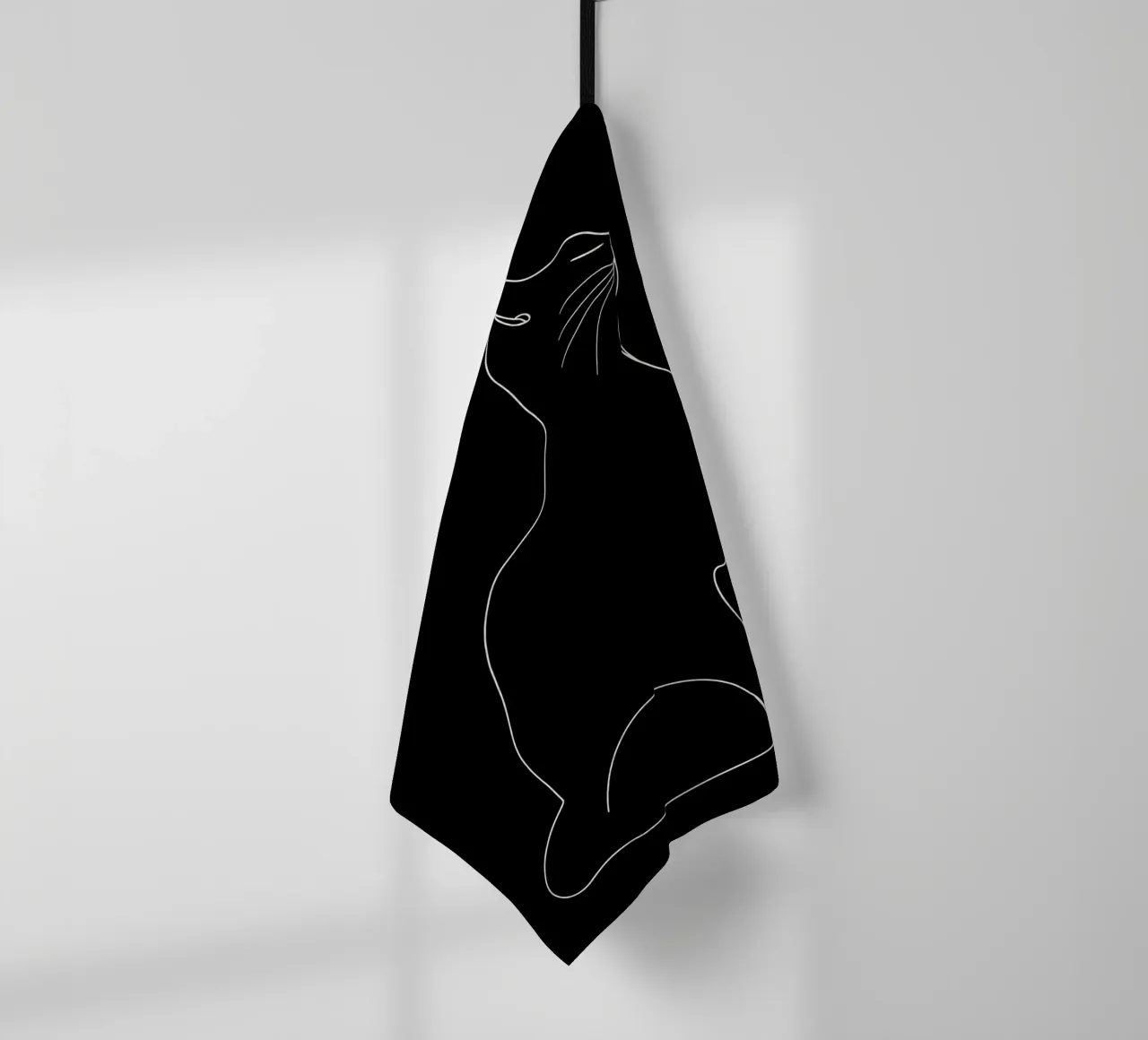Dessin au trait minimaliste d'un chat assis | Abstrait moderne A torchon de Viv Line Art