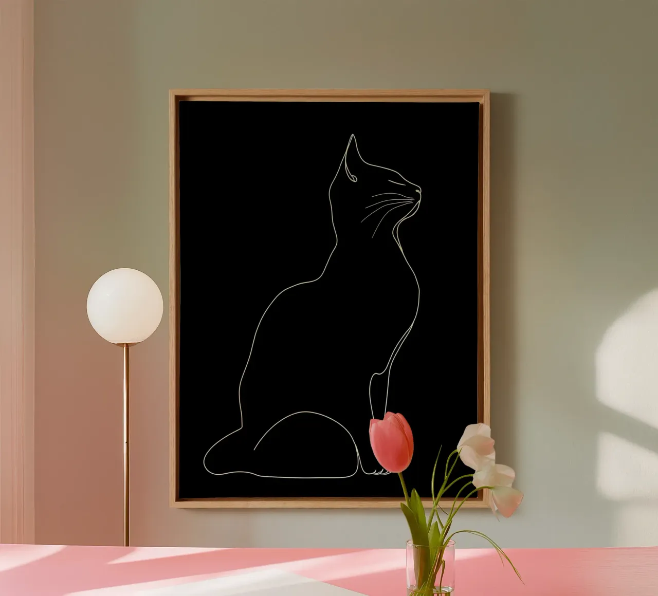 Minimalist Line Drawing of a Cat Sitting | Modern Abstract A canvas by Viv Line Art