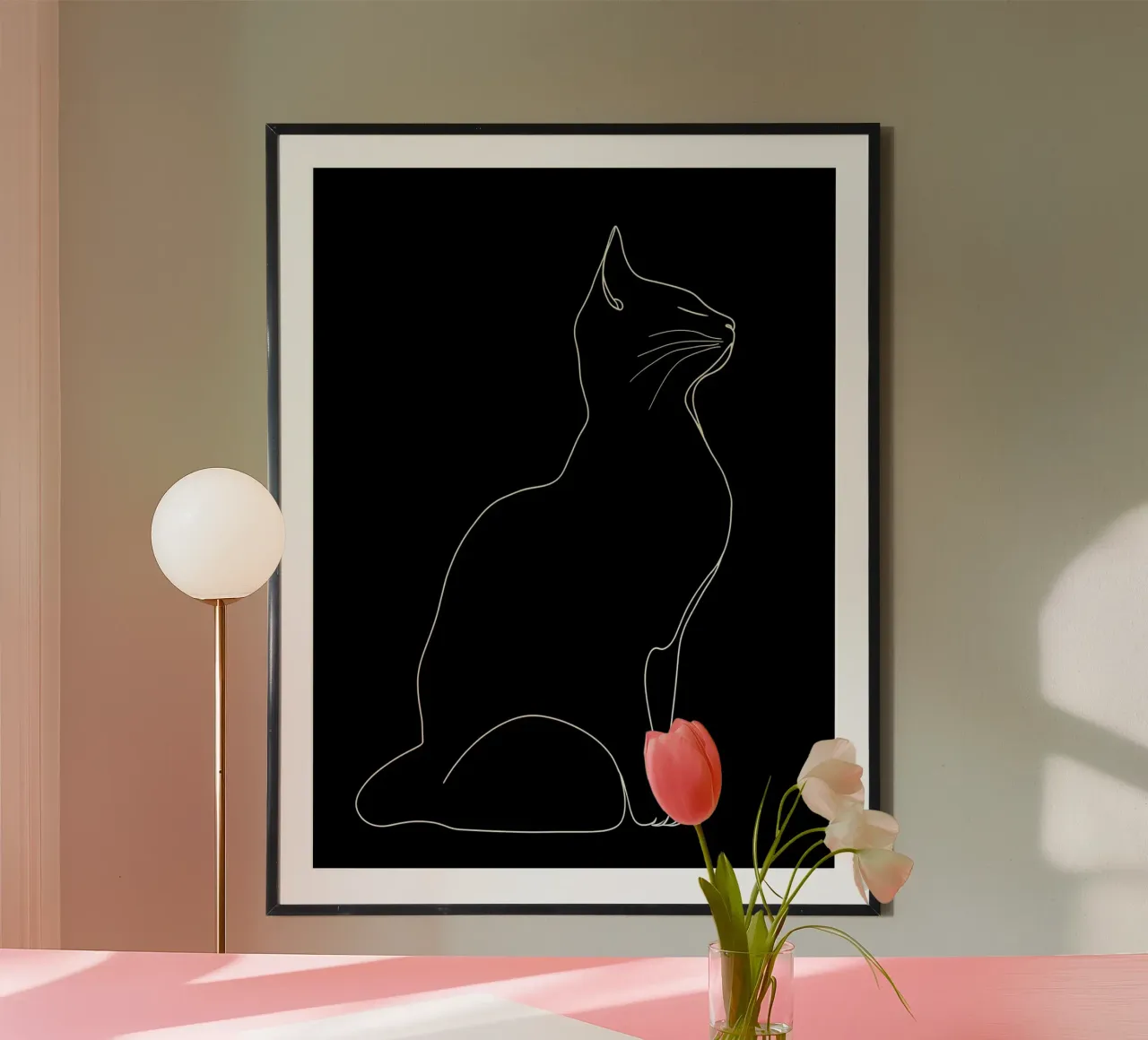 Minimalist Line Drawing of a Cat Sitting | Modern Abstract A hahnemühle by Viv Line Art