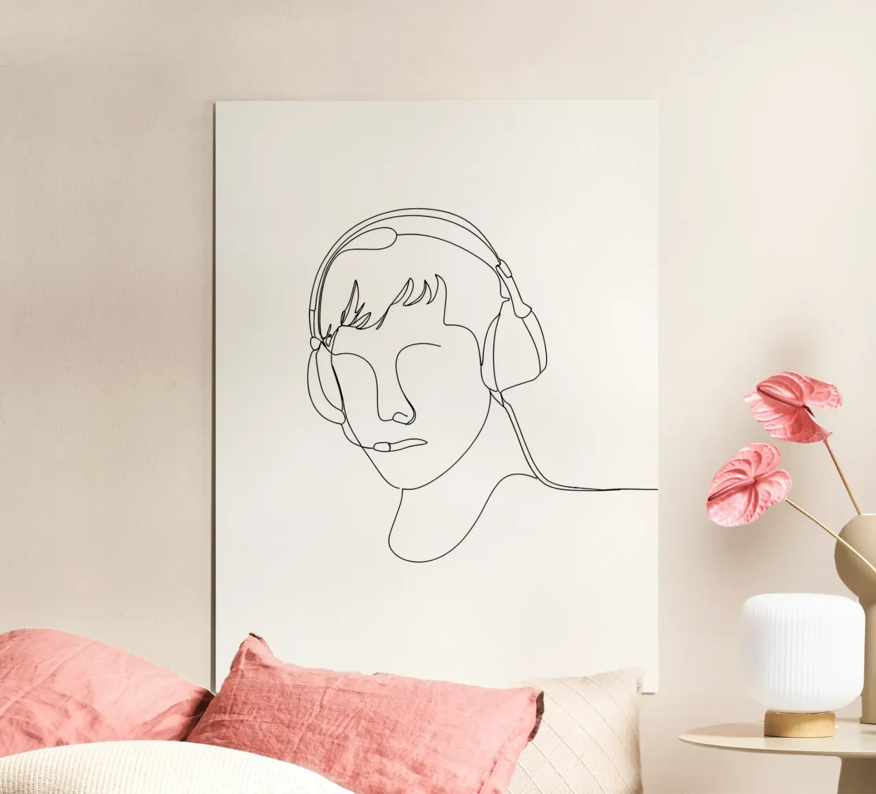 Disegno di linea minimalista di un uomo con le cuffie | Moderno Ab poster da Viv Line Art
