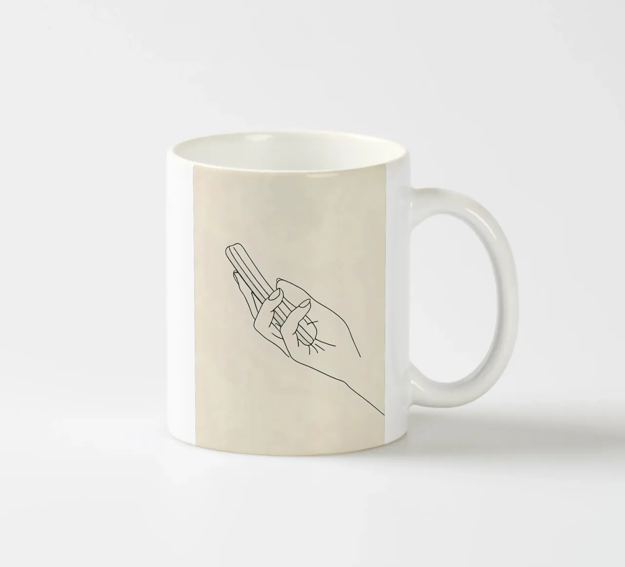 Disegno di linea minimalista di una mano che tiene un cellulare | Modalità tazza in ceramica da Viv Line Art
