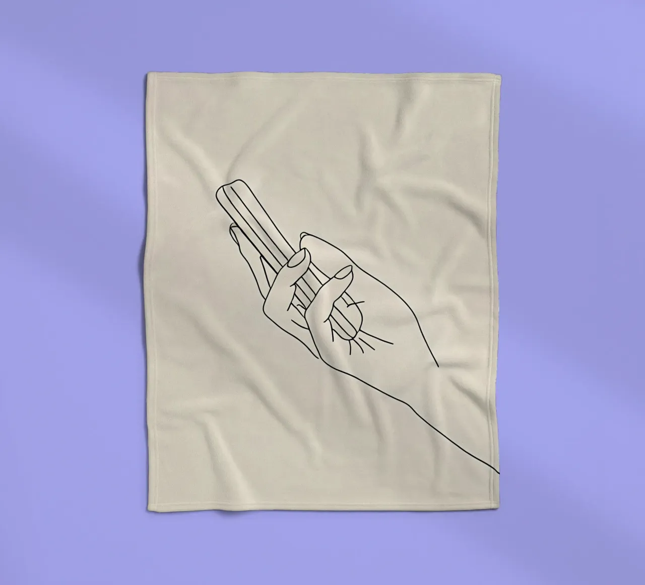 Dessin minimaliste d'une main tenant un téléphone portable | Mode plaid polaire de Viv Line Art