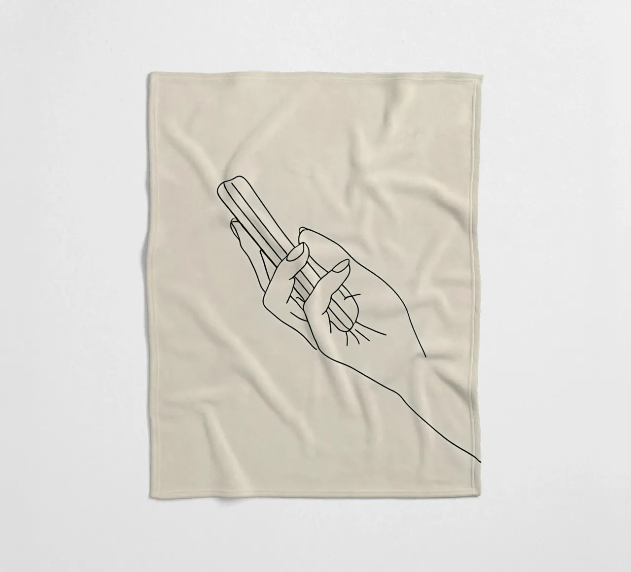 Dessin minimaliste d'une main tenant un téléphone portable | Mode plaid polaire de Viv Line Art