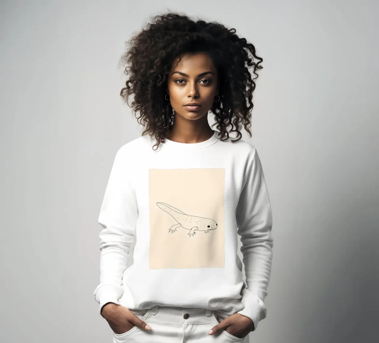 Minimalist Line Drawing of an Axolotl | Modern Abstract Art sweatshirt by Viv Line Art