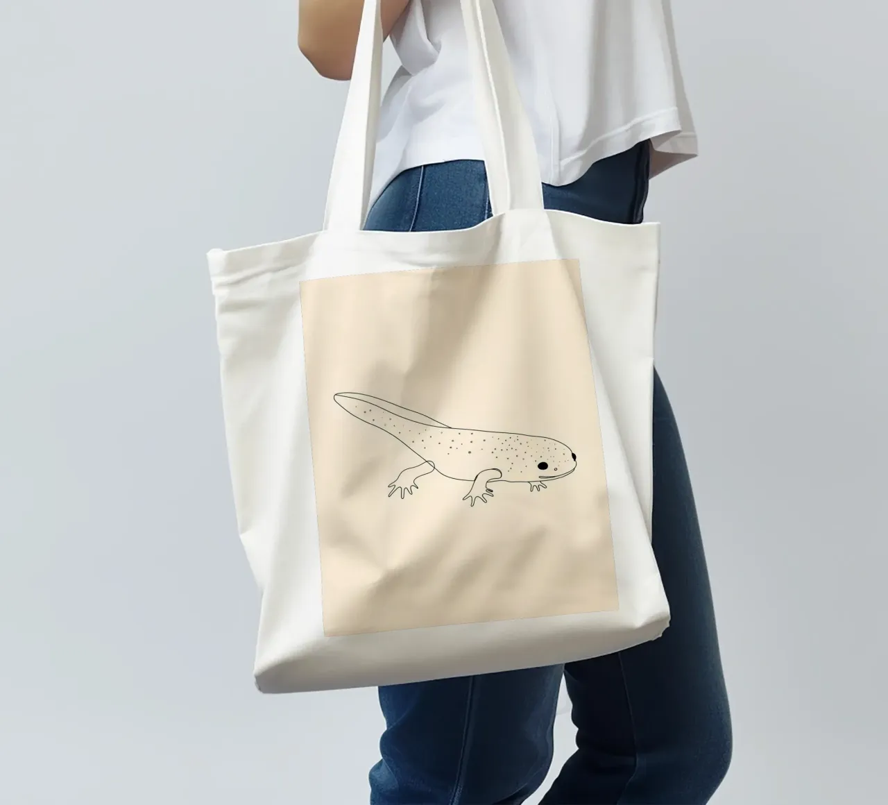 Minimalist Line Drawing of an Axolotl | Modern Abstract Art tote bag by Viv Line Art