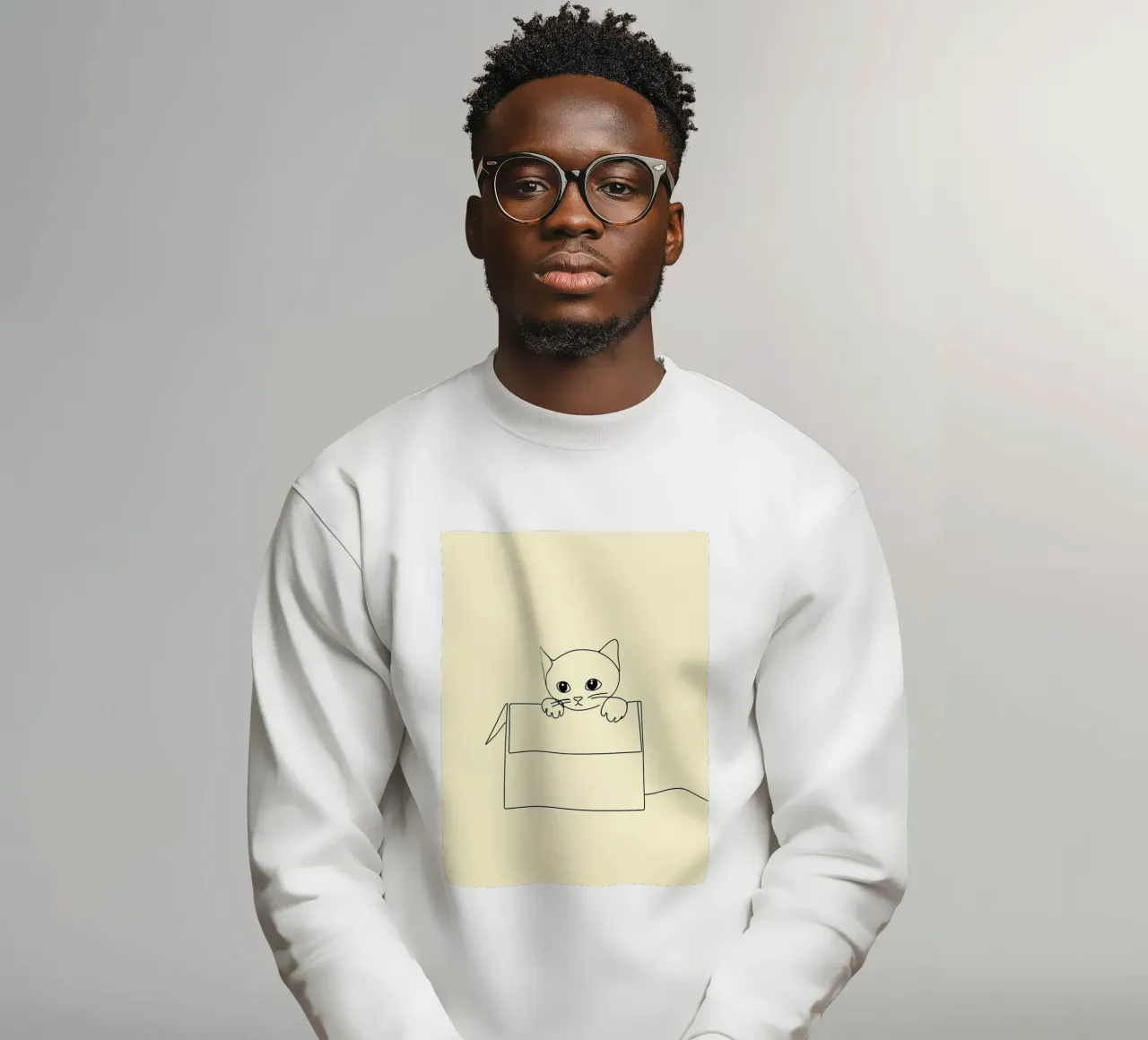 Minimalist Line Drawing of a Cat in a Box | Modern Abstract sweatshirt by Viv Line Art