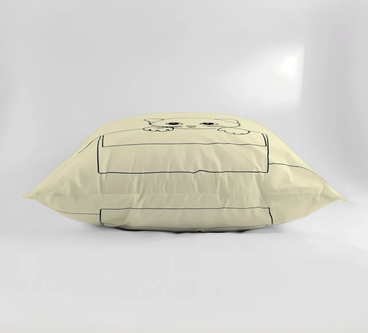 Minimalist Line Drawing of a Cat in a Box | Modern Abstract decorative cushion by Viv Line Art