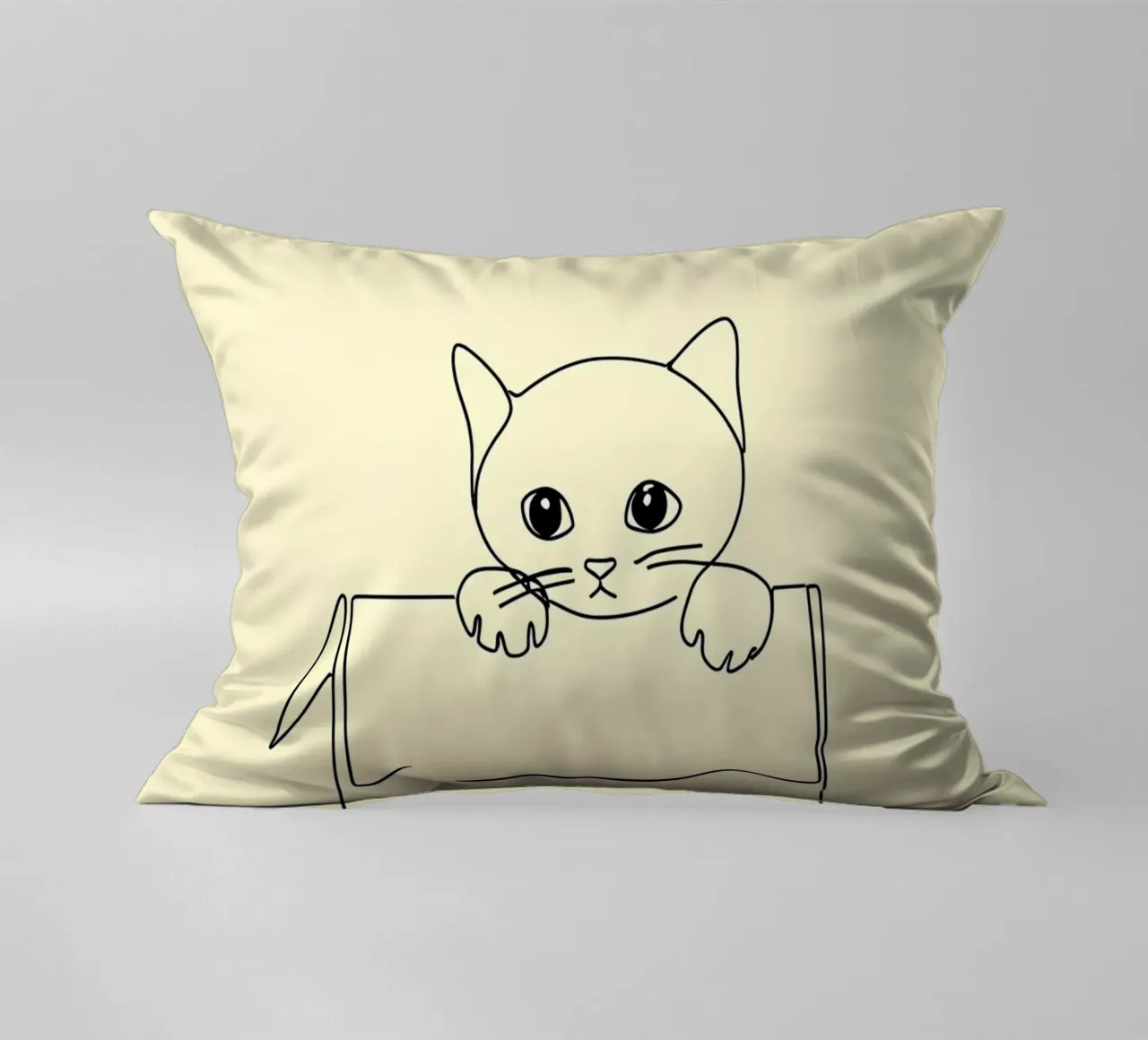 Minimalist Line Drawing of a Cat in a Box | Modern Abstract decorative cushion by Viv Line Art