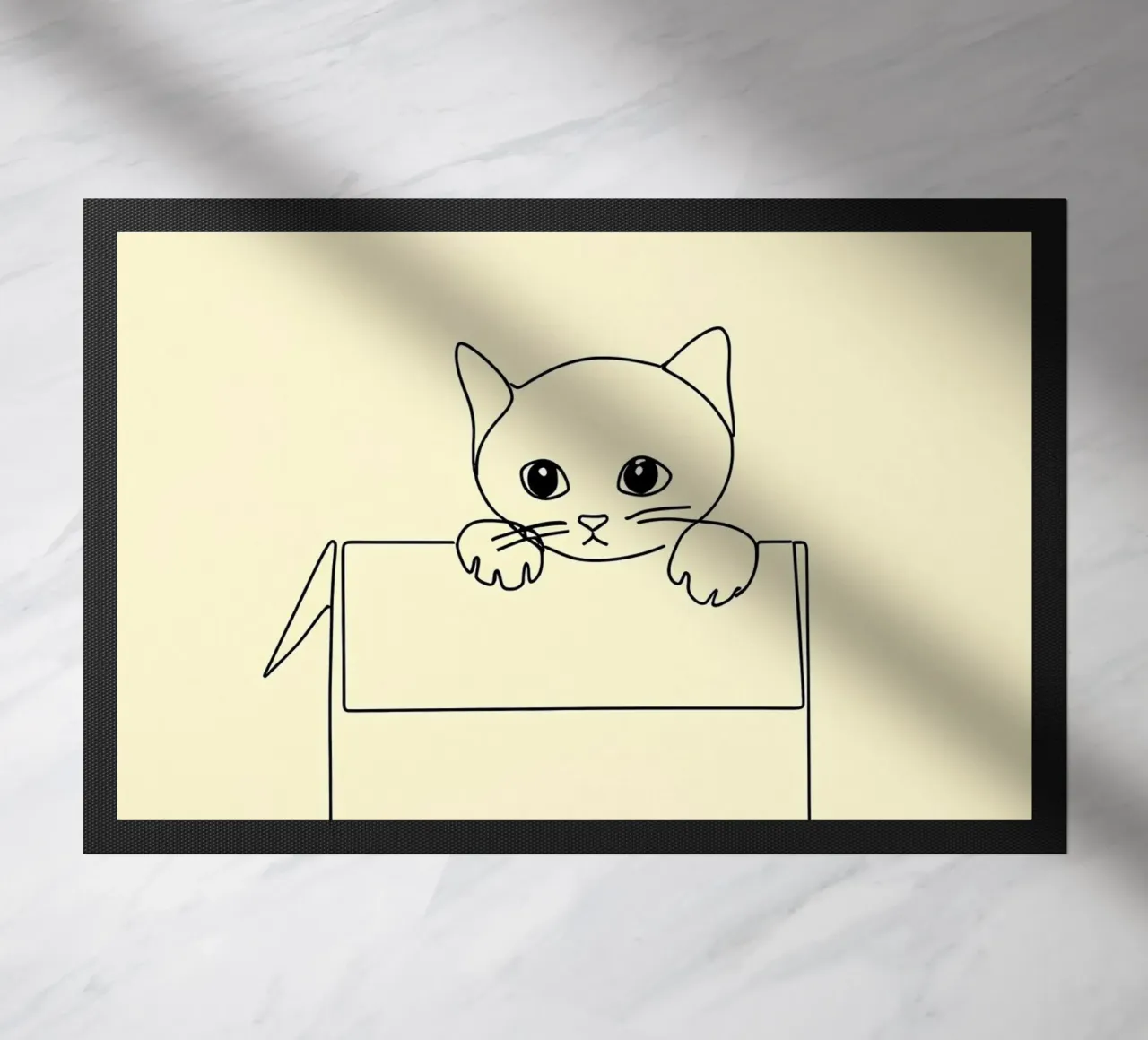 Minimalist Line Drawing of a Cat in a Box | Modern Abstract doormat by Viv Line Art