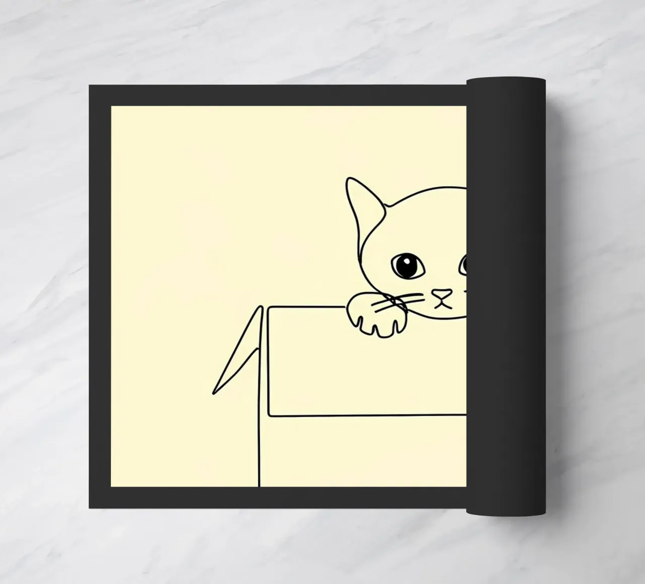 Minimalist Line Drawing of a Cat in a Box | Modern Abstract doormat by Viv Line Art