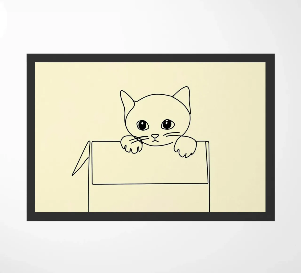 Minimalist Line Drawing of a Cat in a Box | Modern Abstract doormat by Viv Line Art