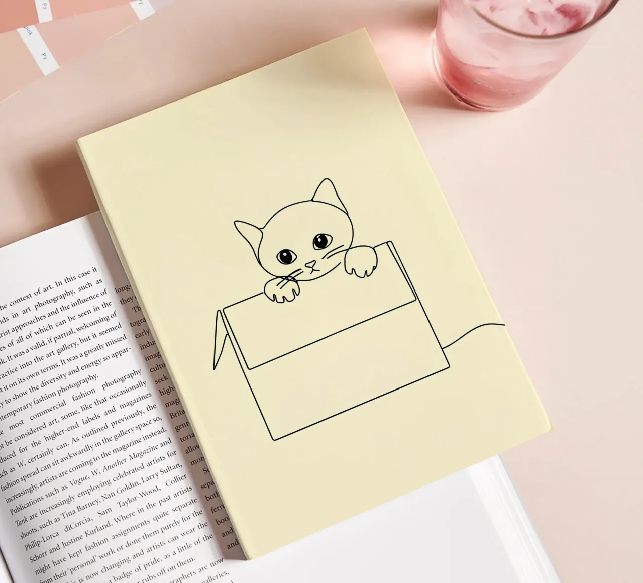 Minimalist Line Drawing of a Cat in a Box | Modern Abstract notebook by Viv Line Art